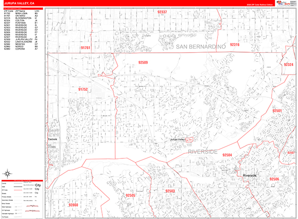 Jurupa Valley Zip Code Wall Map